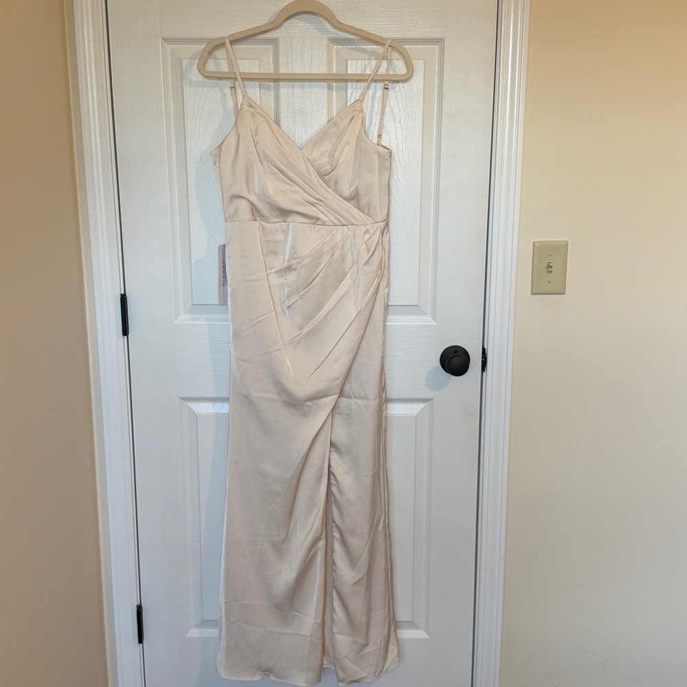 Azazie Maci Stretch Satin Dress in White Alabaster (BRAND NEW)